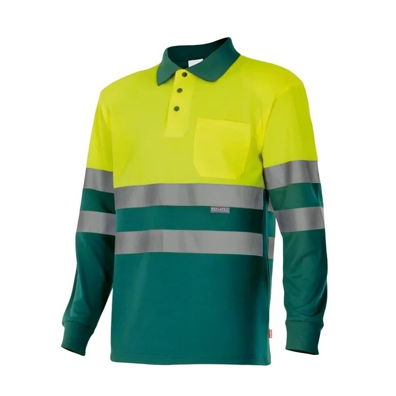 Polo bicolor de trabajo de manga larga Alta visibilidad Velilla 175
