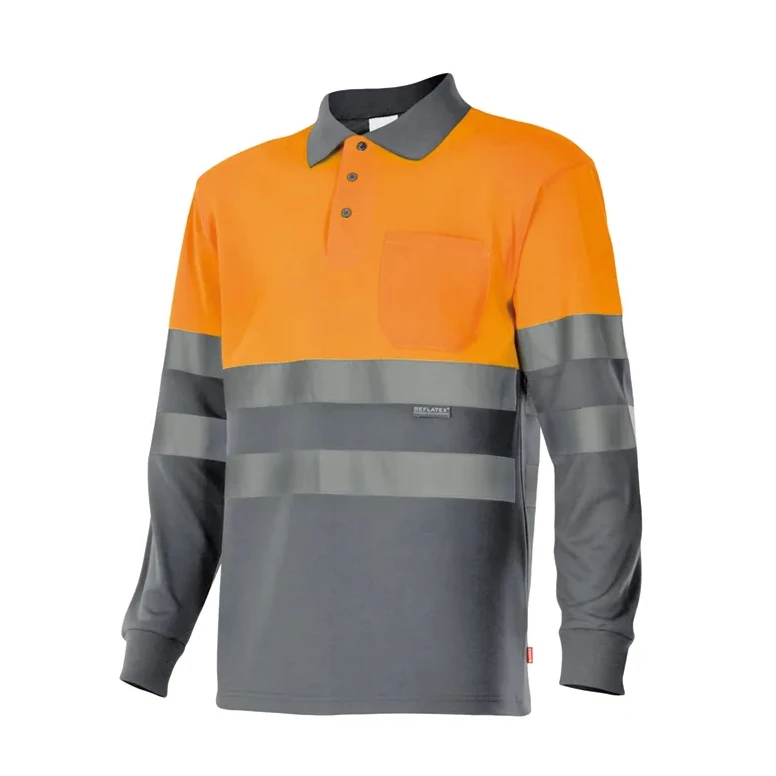Polo bicolor de trabajo de manga larga Alta visibilidad Velilla 175