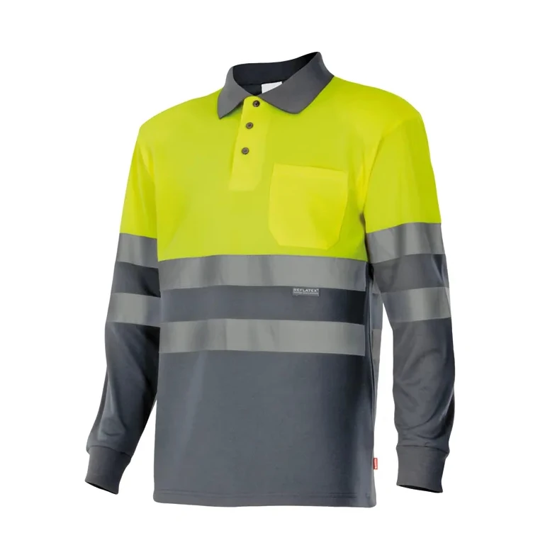 Polo bicolor de trabajo de manga larga Alta visibilidad Velilla 175