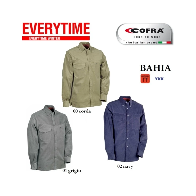 Camisa de trabajo de terciopelo elástica extensible Cofra Bahia V107-0-00
